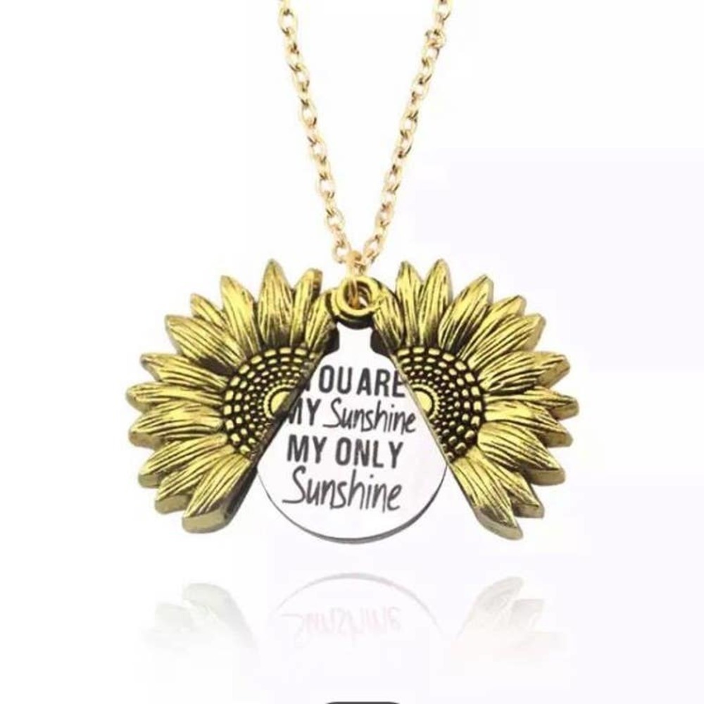 Sunflower Locket Necklace Gold Tone Zinc Alloy